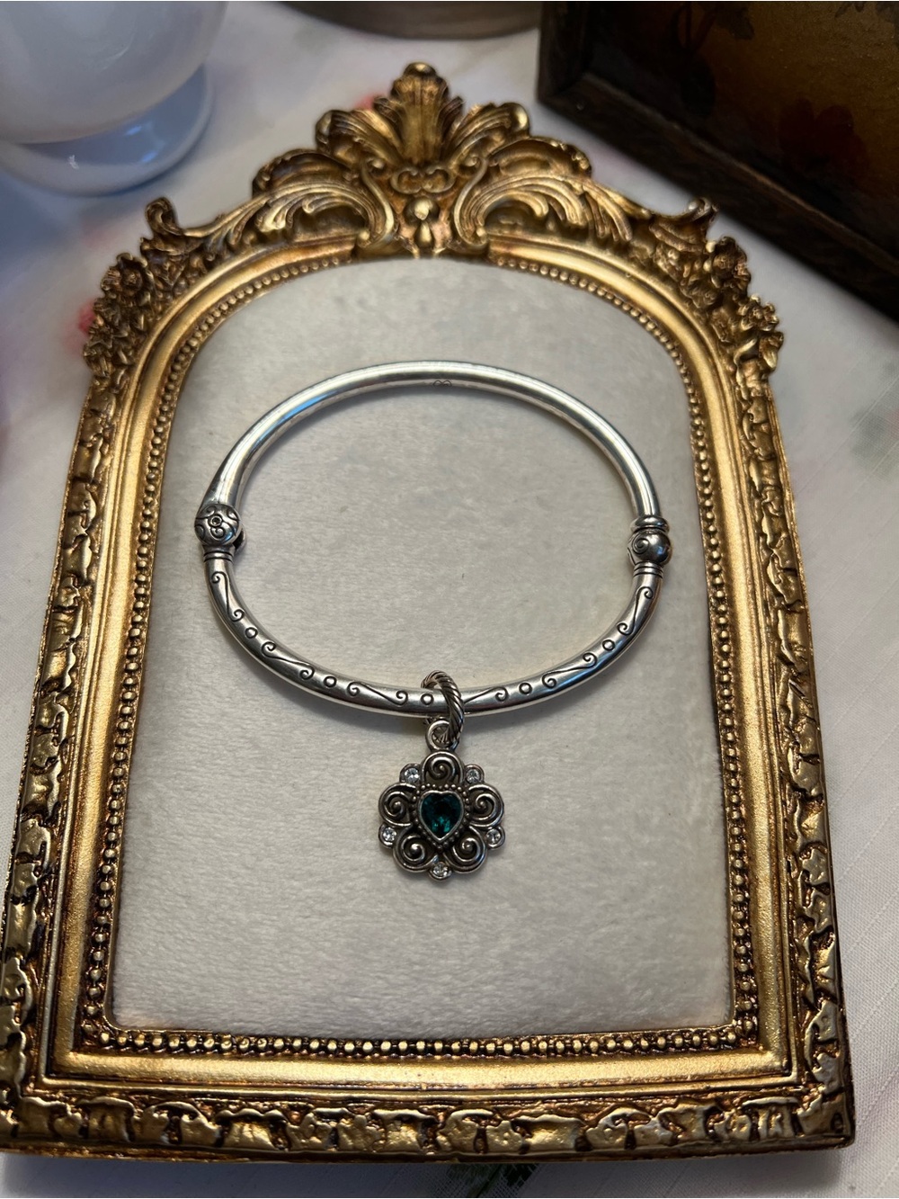 Brighton Charming Bangle with May Emerald Heart Birthstone Charm